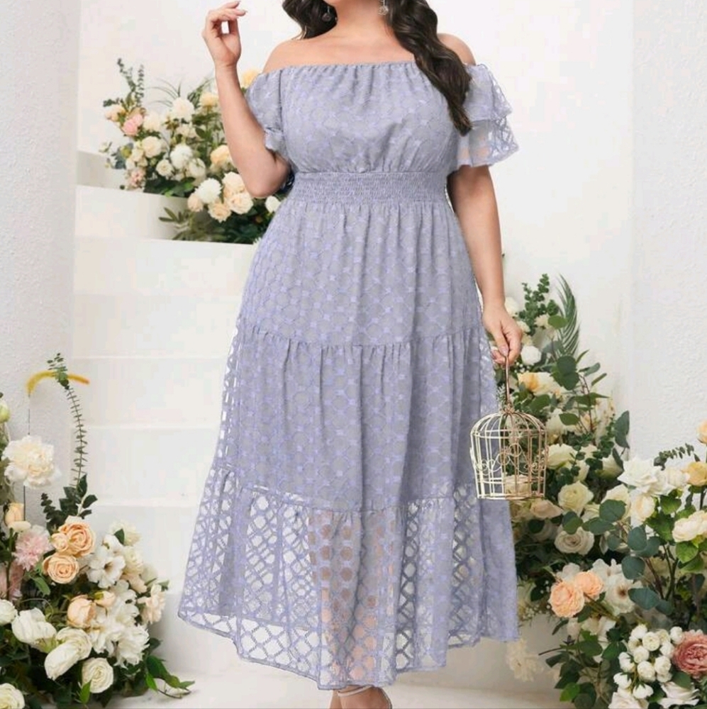 **SOLD**🩷3/$50 Plus Size Lavender Grey Off the Shoulder Dress🩷
